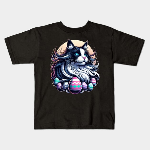 Majestic Tuxedo Easter Anime Retro cat Kids T-Shirt by Malus Cattus